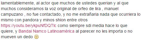 A Bandai Namco si le importa la calidad de su producto. Al final de cuenta están invirtiendo en el. Habra que esperar quienes serán las voces de personajes como Orfeo o Minos.